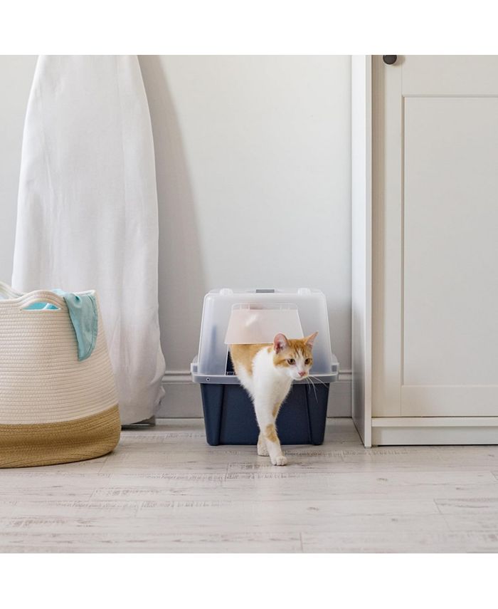IRIS USA Large SplitHood Cat Litter Box with Scoop and Grate, Blue