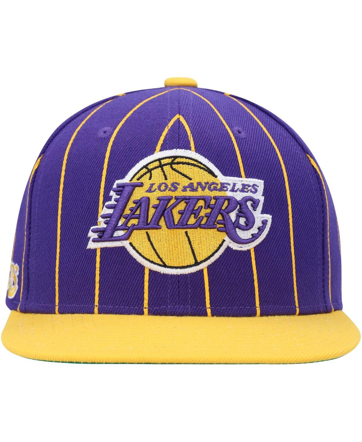 Shop Mitchell & Ness Men's  Purple, Gold Los Angeles Lakers Hardwood Classics Pinstripe Snapback Hat
