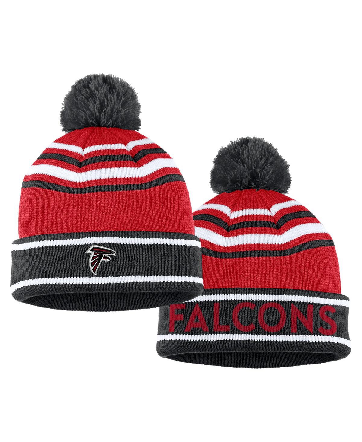 Shop Wear By Erin Andrews Women's  Red Atlanta Falcons Colorblock Cuffed Knit Hat With Pom And Scarf Set