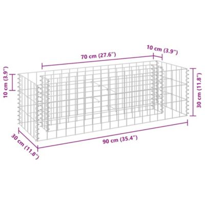 Gabion Raised Bed Silver Galvanized steel 35.4 x 11.8 x 11.8 in