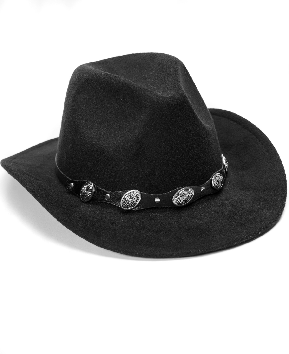 Vince Camuto Felted Cowboy Hat With Conch Belt In Black