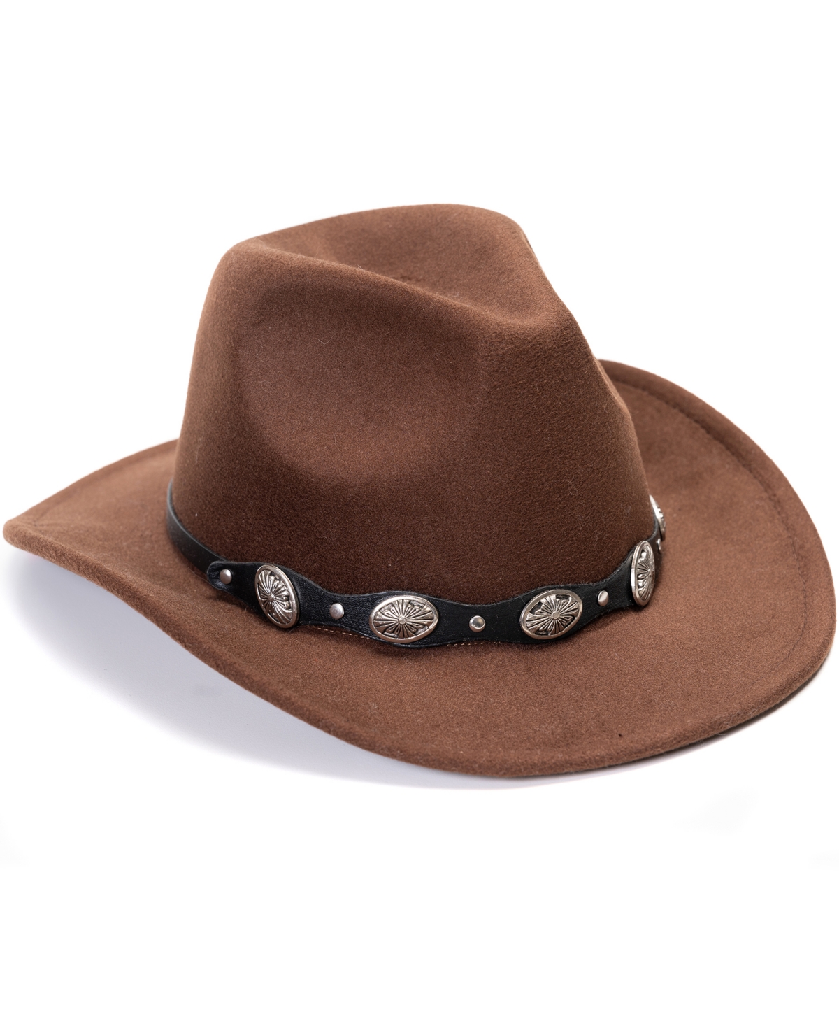 Felted Cowboy Hat with Conch Belt - Chocolate