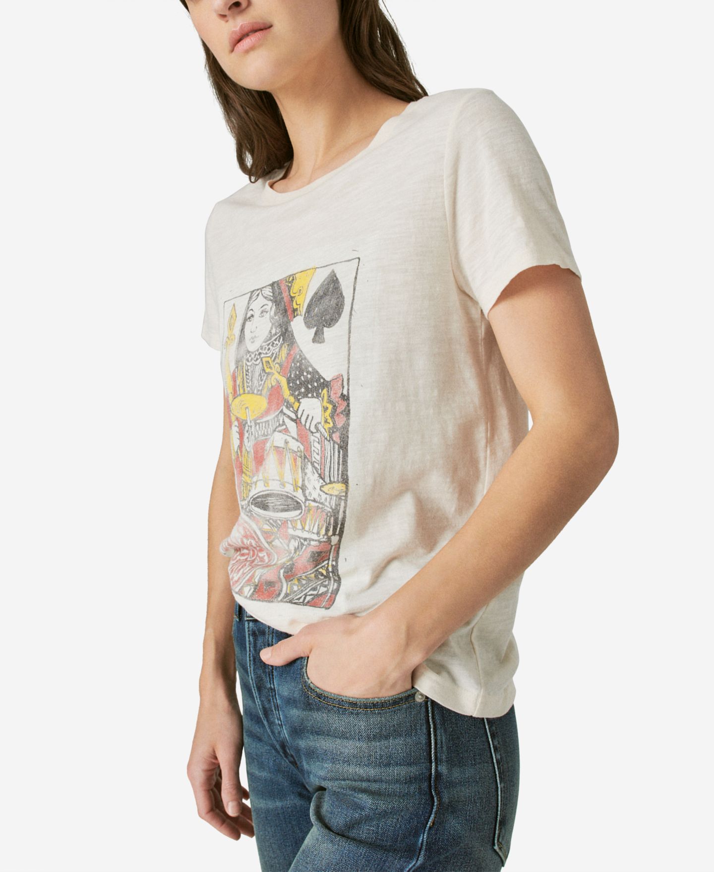 Женская футболка Lucky Brand Cotton Queen Of Spades Boyfriend, цвет: Мягкий розовый — фото 3
