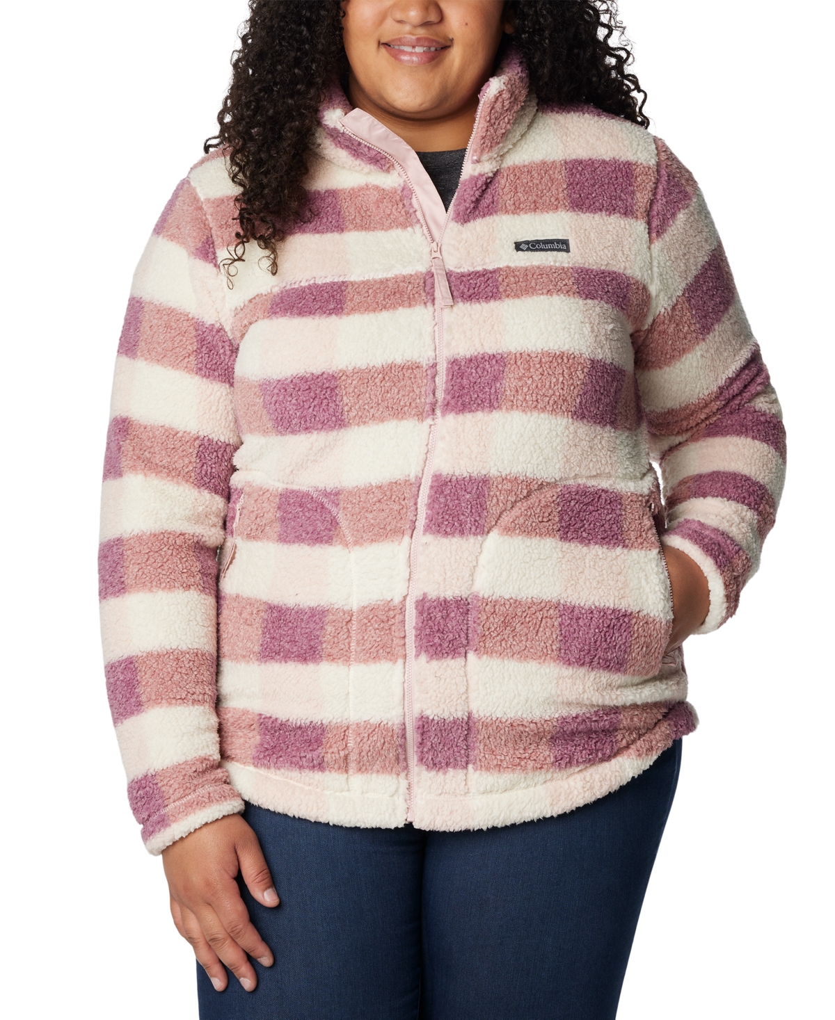 Columbia West Bend Plus Size Sherpa Jacket In Dusty Pink Multi