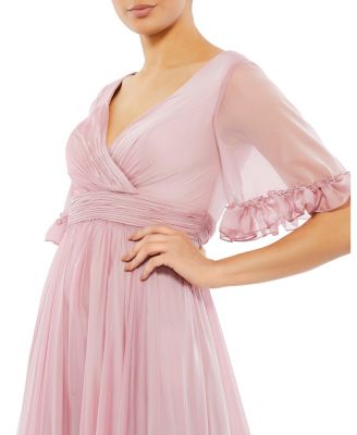 Mac Duggal ★ Butterfly Ruffle Trimmed Sleeve Flowy Gown Mac Duggal Women's Butterfly Ruffle Trimmed Sleeve Wrap Over