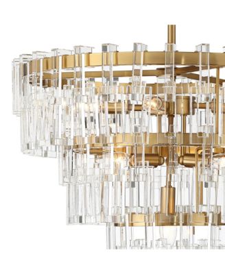 Luxum Burnished Brass Chandelier 23 1/2" Wide Modern Tiered Crystal 8-Light Fixture for Dining Room House Foyer Kitchen Island