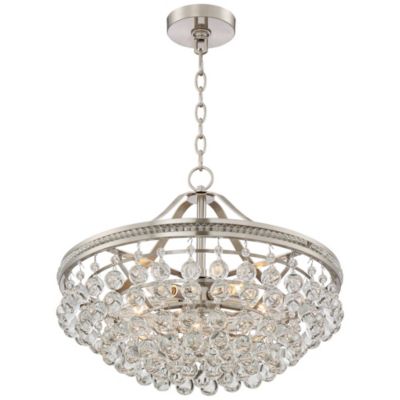Wohlfurst Brushed Nickel Silver Pendant Chandelier 20 1/4" Wide Clear Crystal 5-Light Fixture for Dining Room House Foyer Entryway Kitchen Bedroom Living Room High Ceilings