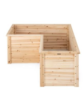 24 Inch L-Shaped Wooden Raised Garden Bed with Open-Ended Base-Natural