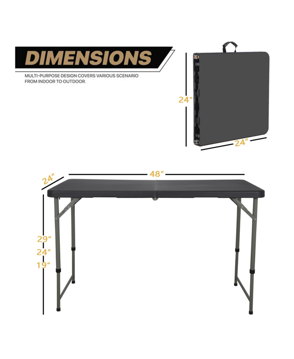 Sugift 4 Foot Folding TableIndoor Outdoor Folding Card Table - Black
