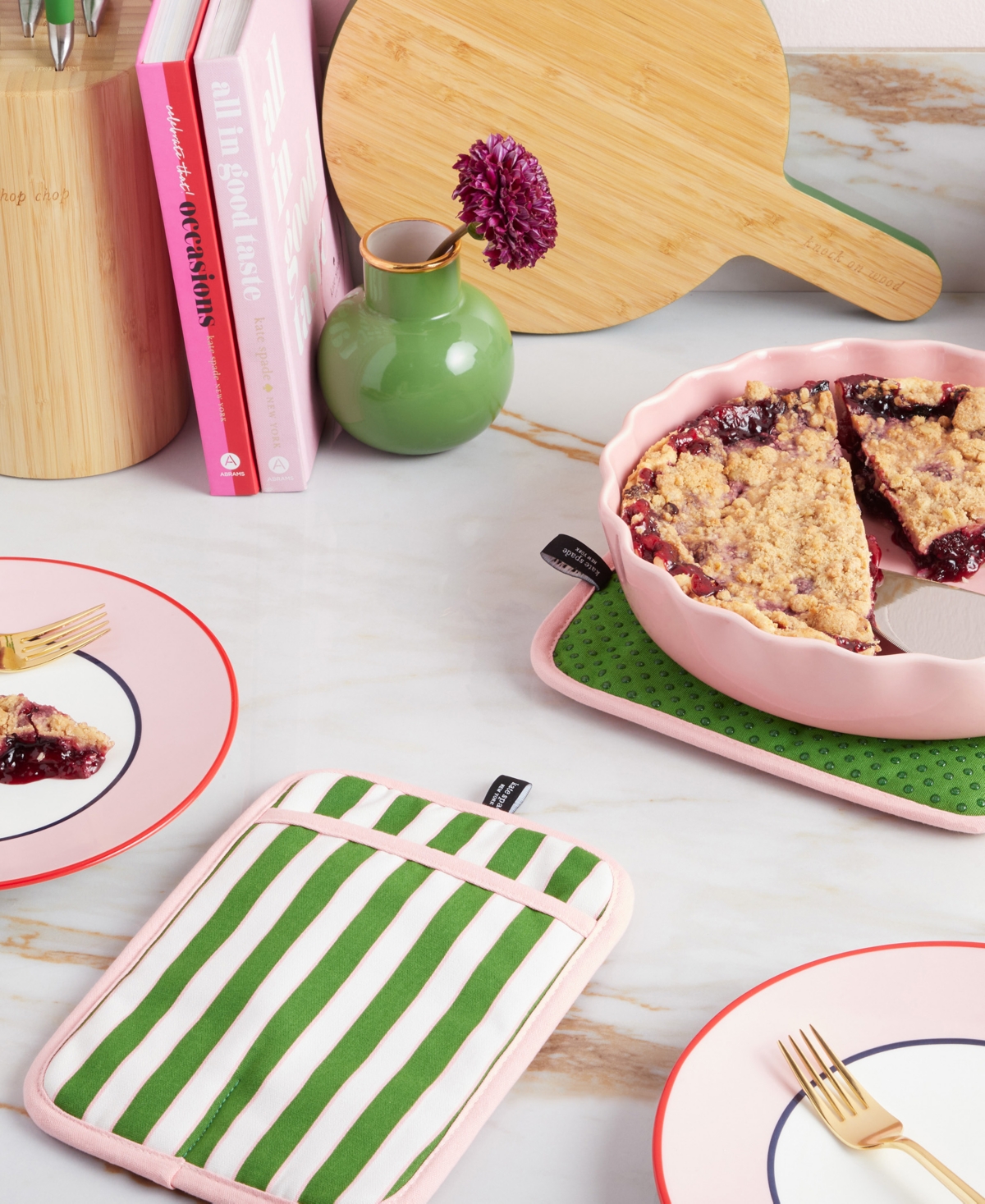 kate spade new york Botanical Stripe Pot Holder 2-Pack Set, - Pink