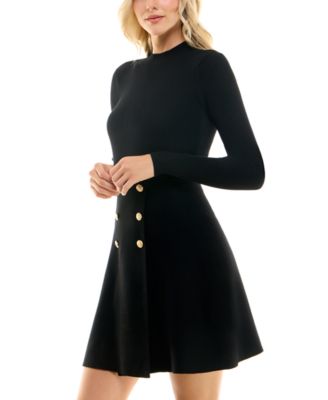 Juniors Button Skirt Fit & Flare Sweater Dress
