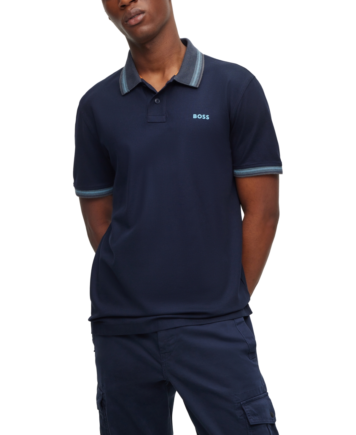 Hugo Boss Boss By  Men's Logo Print Polo Shirt In Dark Blue