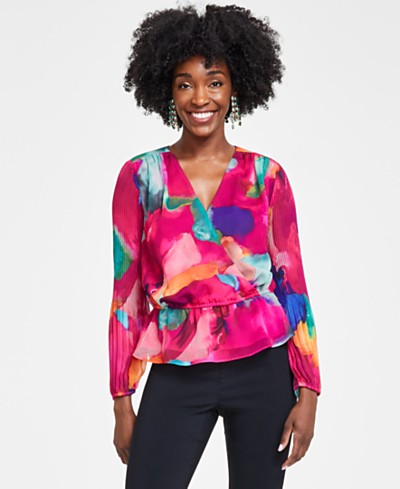 Jm Collection Petite Printed Jacquard Top, Created for Macy's