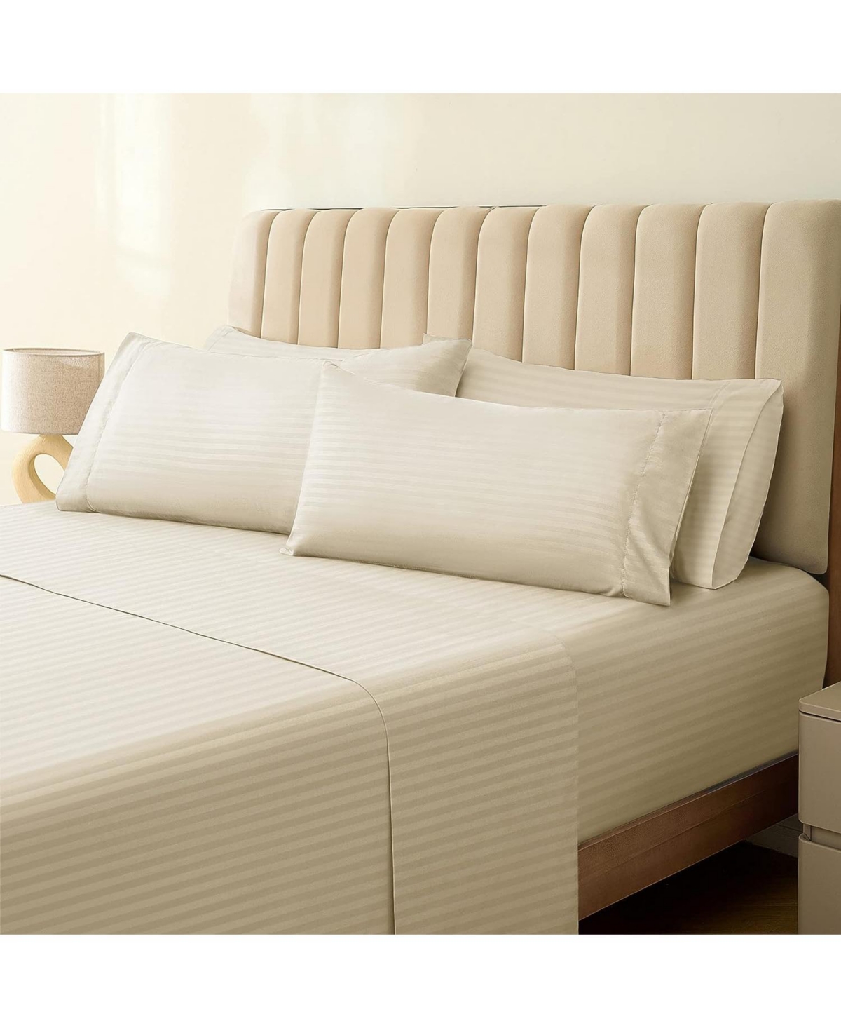 4PC Striped Silky Soft Cooling Deep Pocket Performance Sheet Set