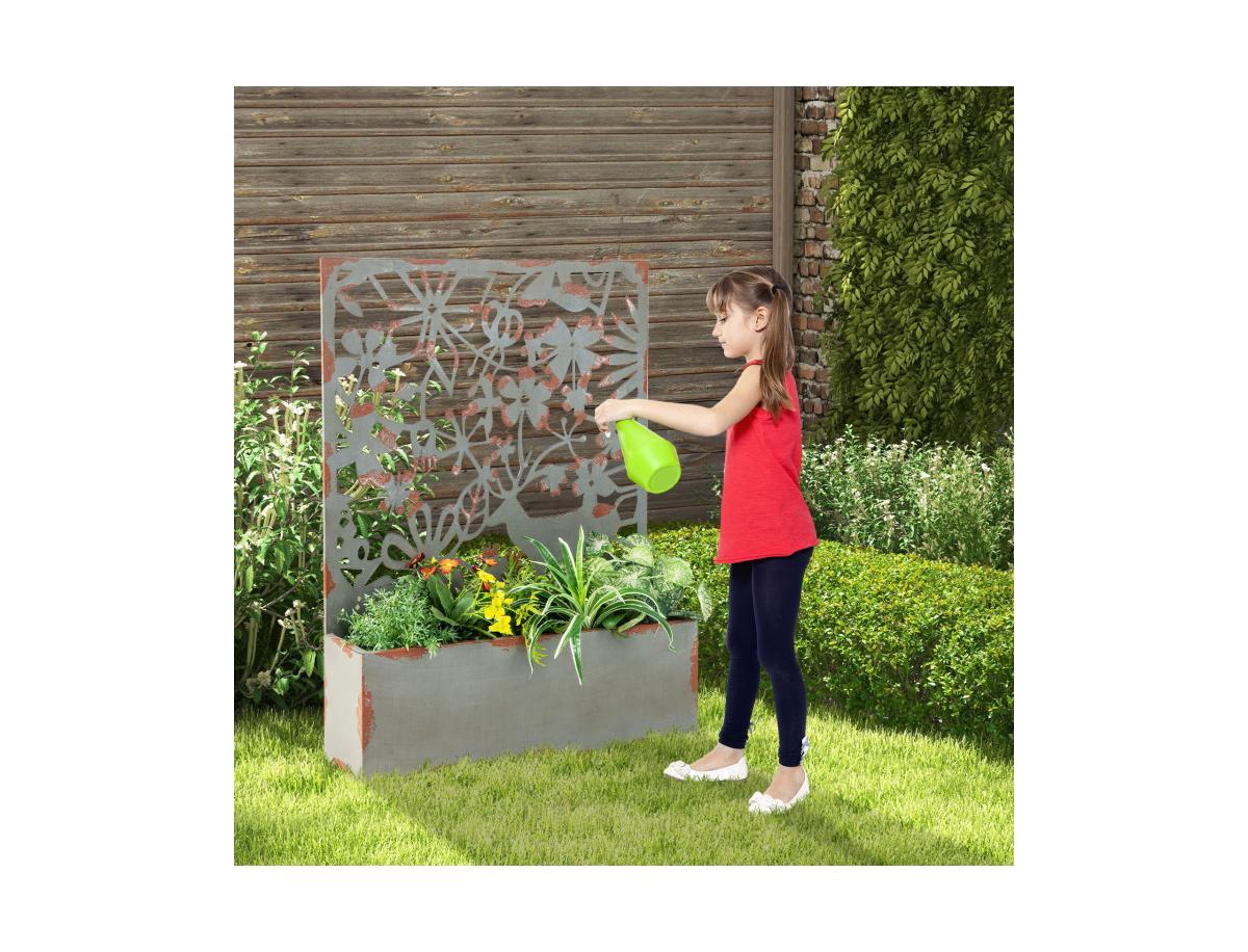 Set of 2 Decorative Raised Garden Bed with Trellises- Rust