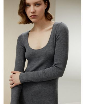 Women's Ribbed bodycon Merino Wool Midi-dress