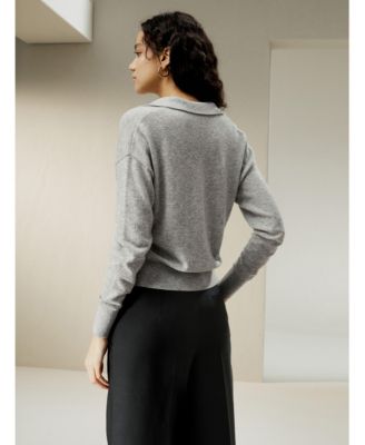 Women's V Neck Cashmere Polo Sweater