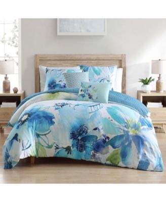 Bebejan Watercolor Blue Bedding 100% Cotton 5-Piece Queen Size ...