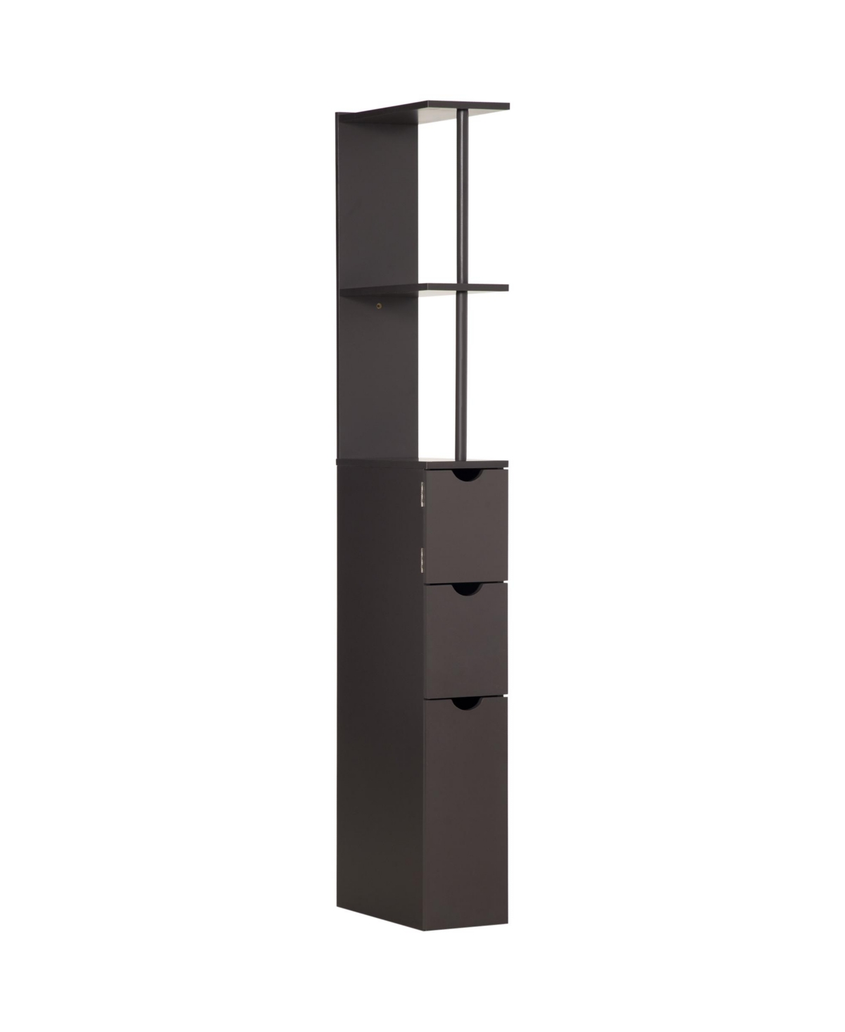 53.75" Tall Bathroom Storage Cabinet, Freestanding Linen Tower with 2-Tier Shelf and Drawers, Narrow Side Floor Organizer, Brown - Brown