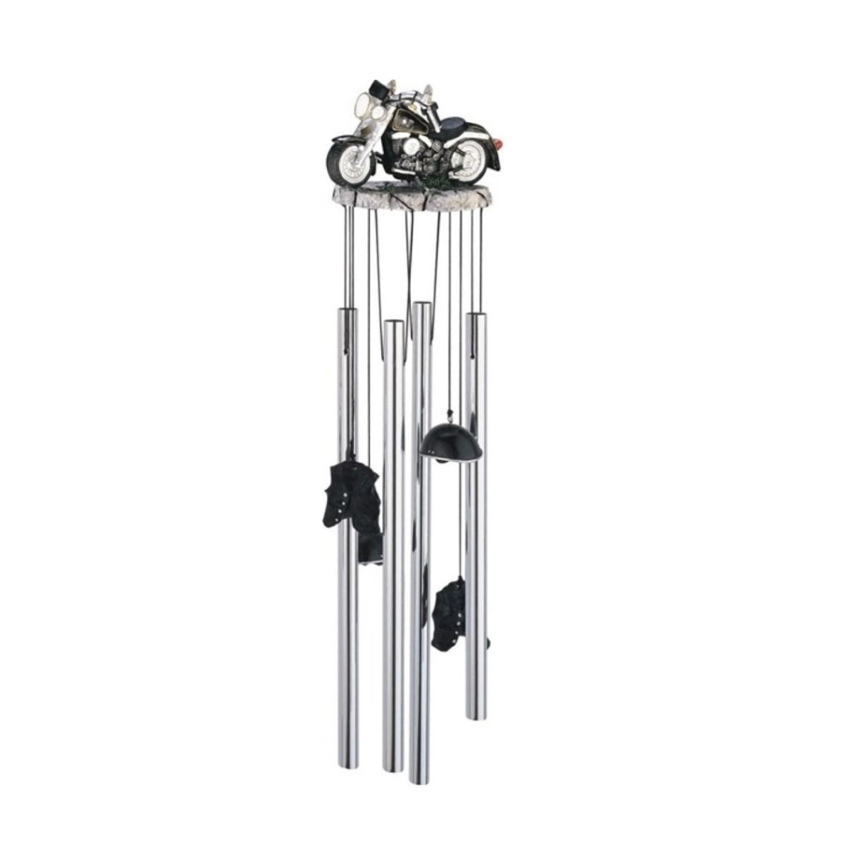 23" Long Round Top Black Motorcycle Wind Chime - Silver