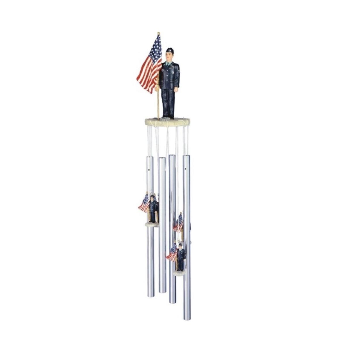 23" Long Us Air Force Us Flag Round Top Wind Chime - Silver