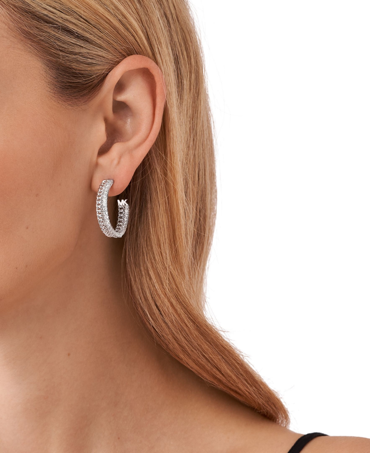 Shop Michael Kors Chain Hoop Earrings In Silver