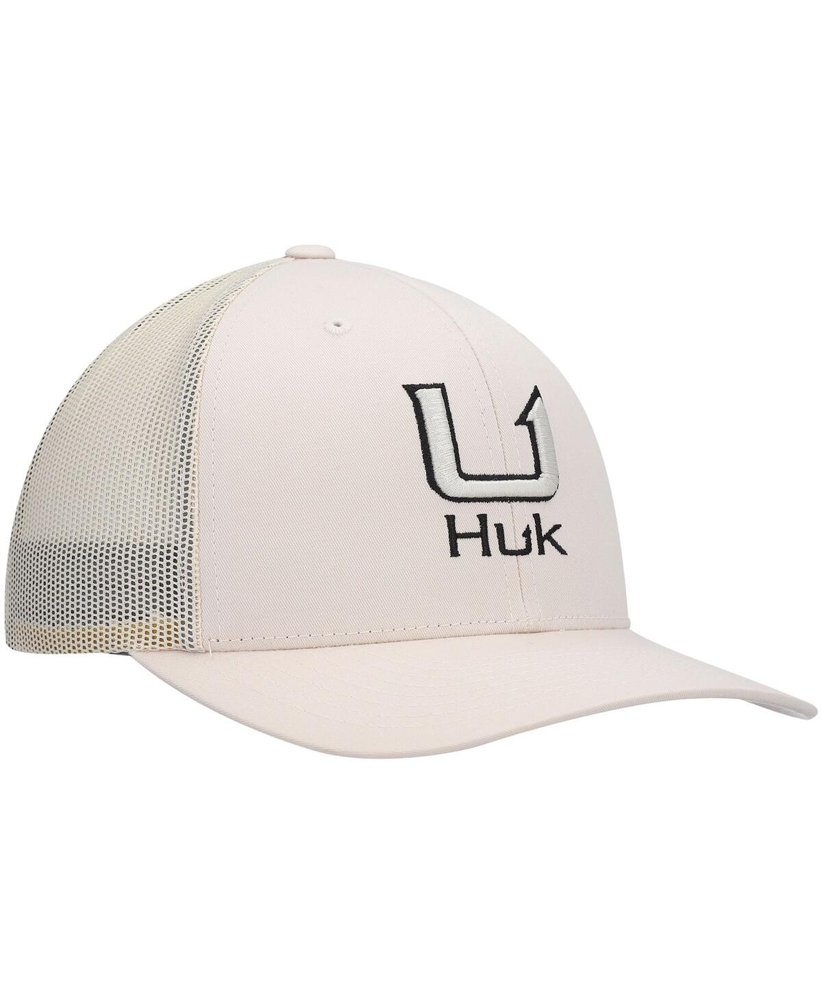 Shop Huk Men's  Khaki Barb U Trucker Snapback Hat
