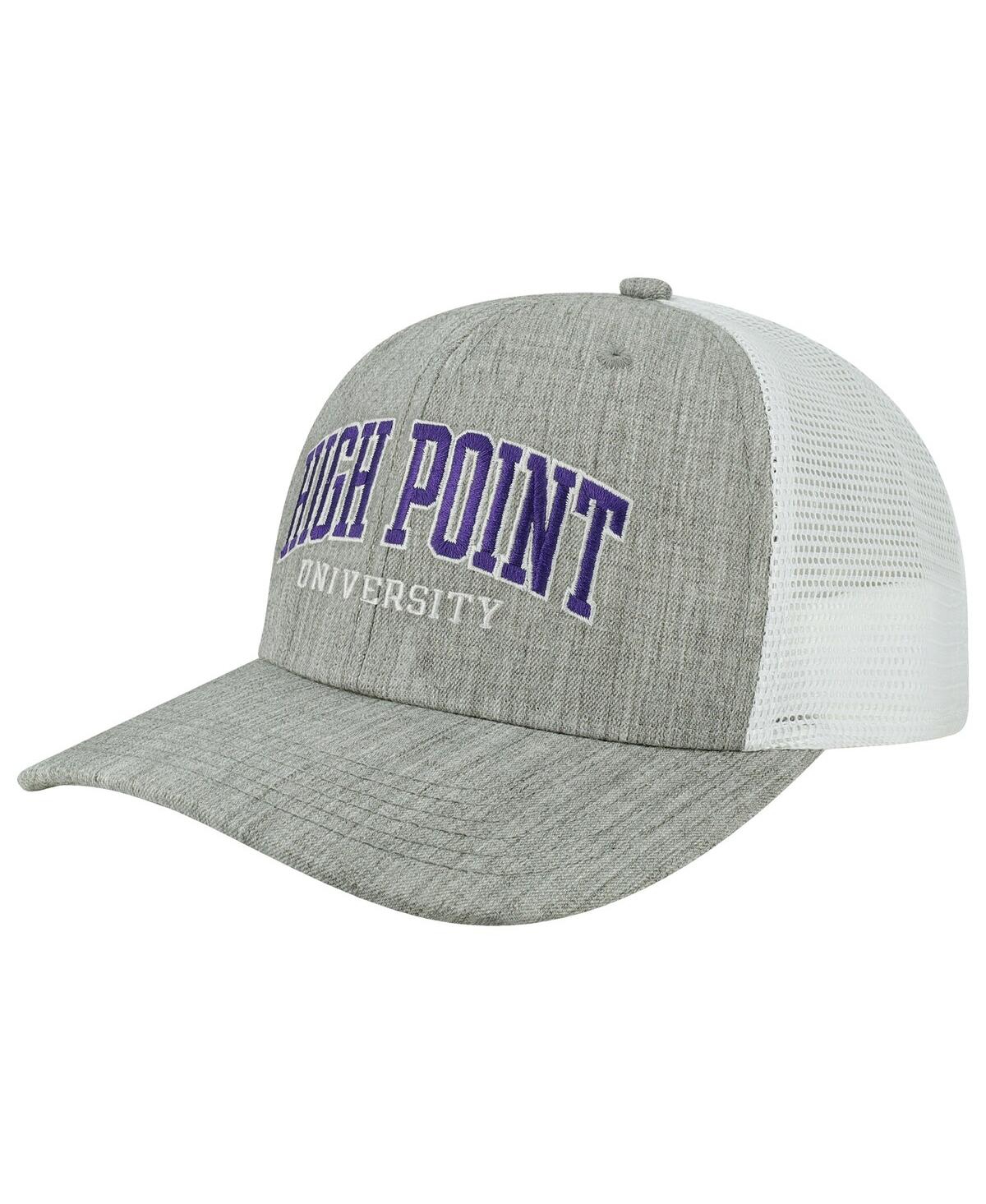 LEGACY ATHLETIC MEN'S HEATHER GRAY, WHITE HIGH POINT PANTHERS ARCH TRUCKER SNAPBACK HAT