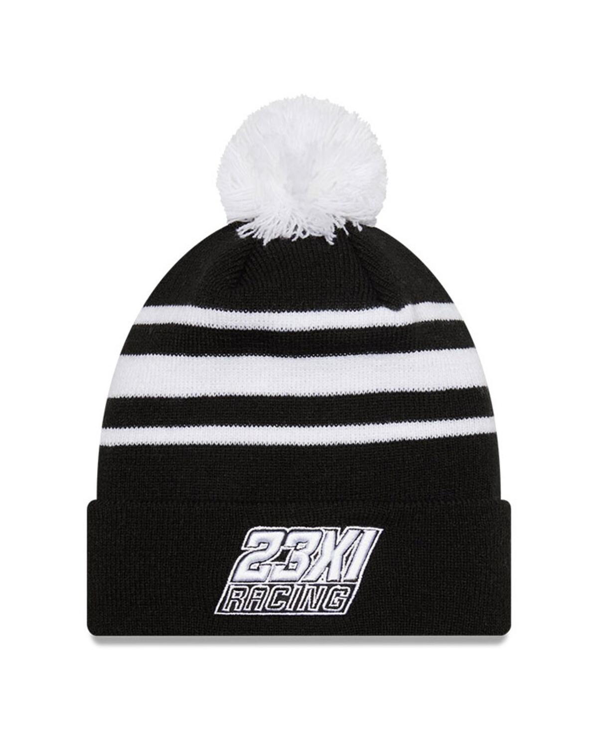 Shop New Era Men's  Black, White Kurt Busch Knit Pom Cuff Beanie In Black,white