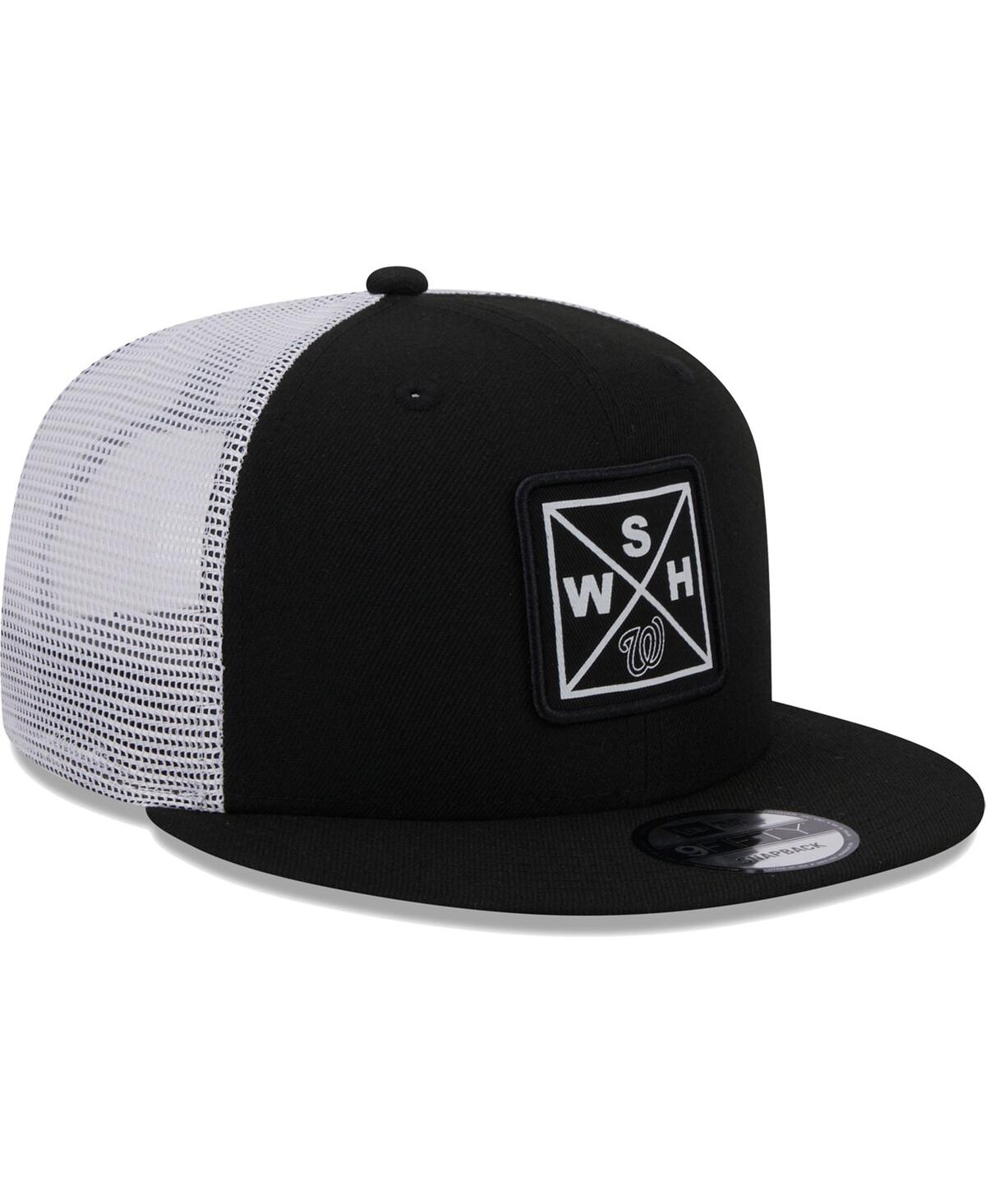 Men's New EraWashington Nationals Vert Squared Trucker 9FIFTY Snapback Hat - Black