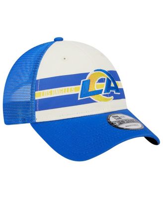 Men's Cream, Royal Los Angeles Rams Team Stripe Trucker 9FORTY Snapback Hat