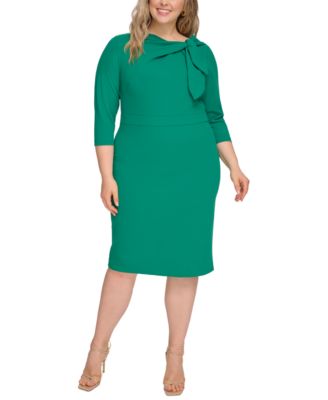 Calvin Klein Plus Size Tie-Neck 3/4-Sleeve Sheath Dress - Macy's