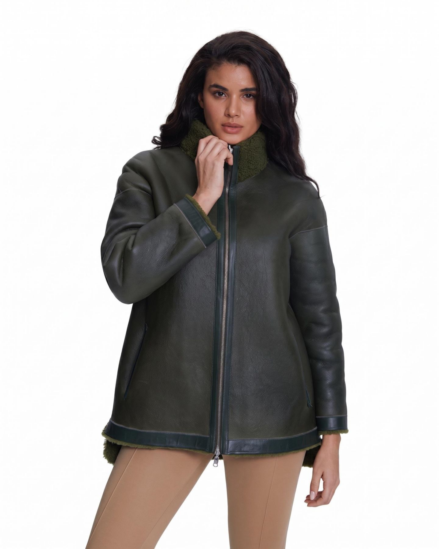 Женская куртка Furniq UK Fashion Jacket, Silky Green With Green Curly Wool — фото 1