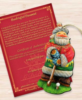 Golfer Santa Christmas Wooden Ornaments Holiday Decor Set of 2 G. DeBrekht