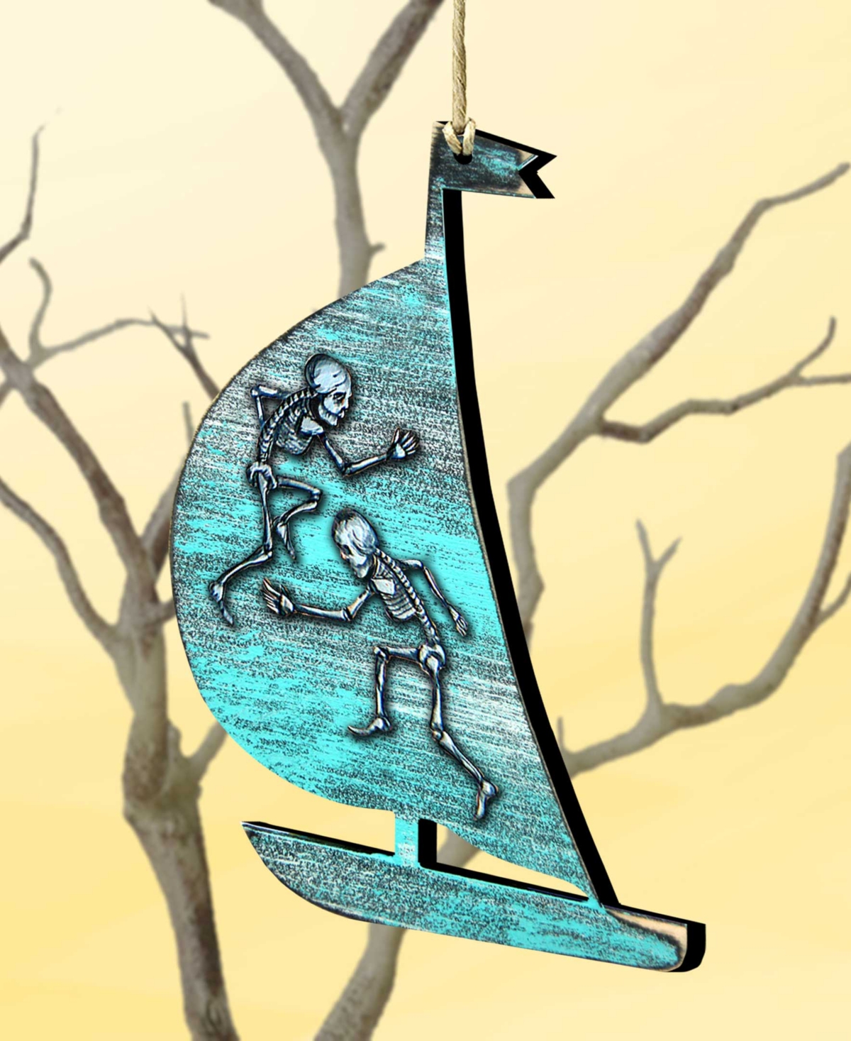 Designocracy Holiday Wooden Ornaments Halloween Skeletons Sailboat Home Decor Set of G. DeBrekht