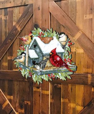 Winter Cardinals Christmas Wooden Door Hanger Wall Decor S. Winget