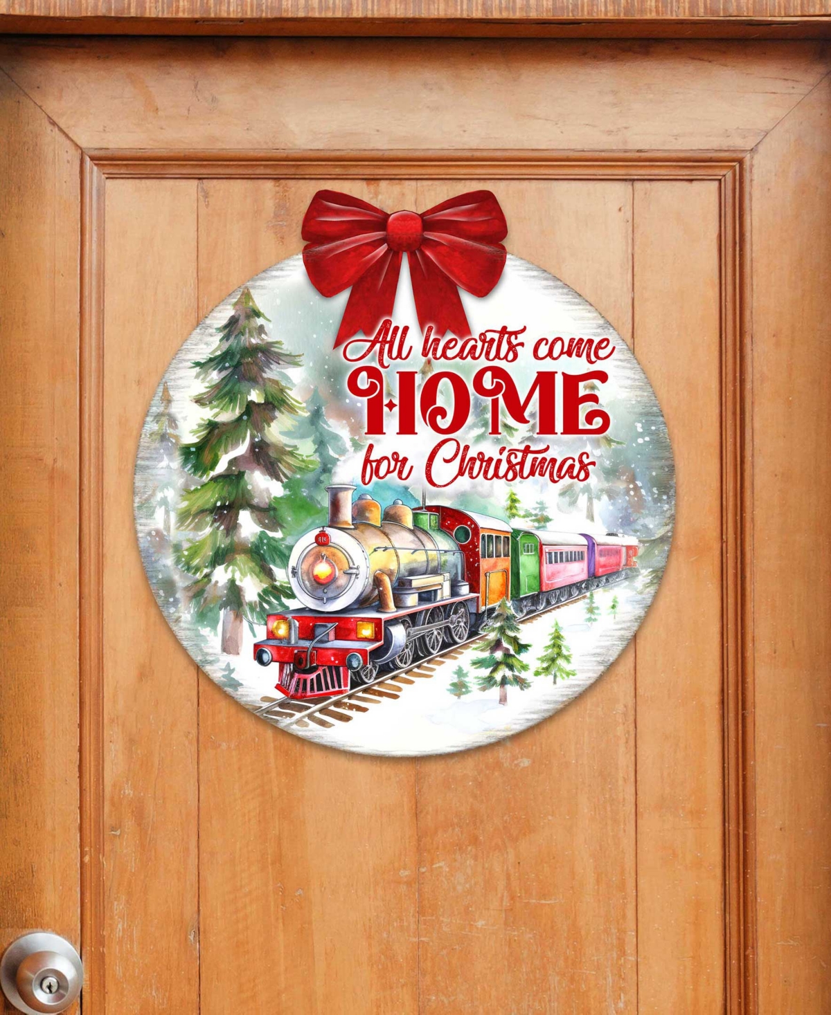 Shop Designocracy All Hearts Come Home For Christmas Wooden Door Decor Welcome Sign G. Debrekht In Multi Color