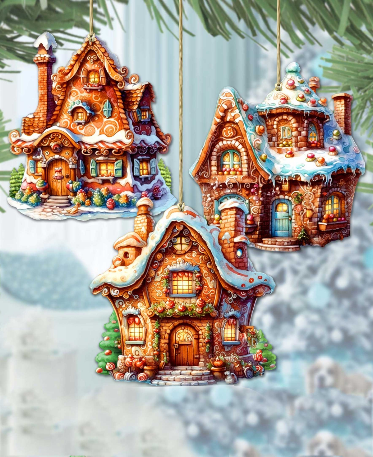 Designocracy Fairy Tale Houses Christmas Wooden Ornaments Holiday Decor Set Of 3 G. Debrekht In Multi Color
