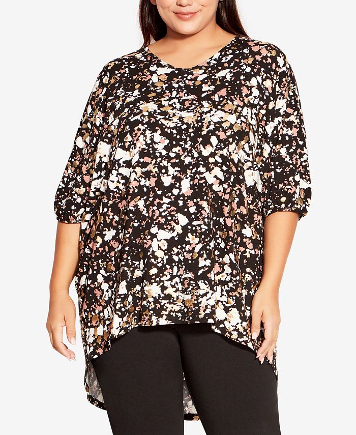 AVENUE Plus Size Leila Foil Print High Low Top - Macy's
