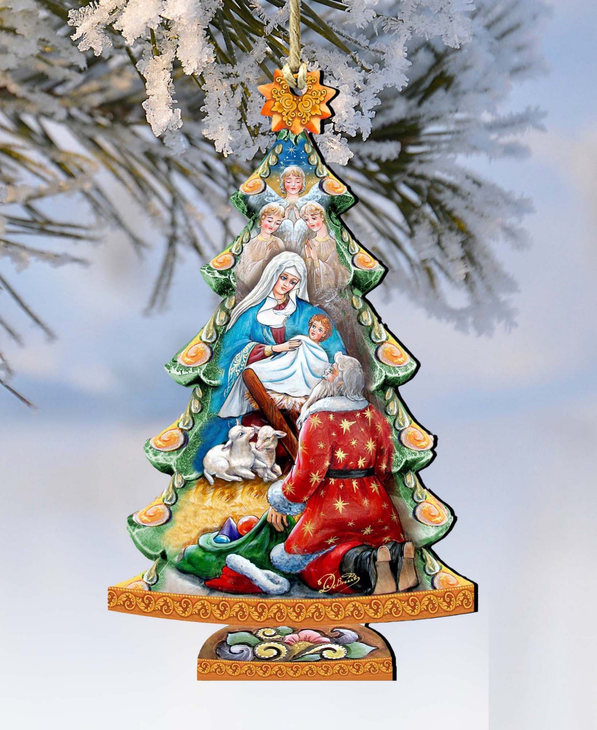 Designocracy Adoration Nativity Tree Christmas Wooden Ornaments Holiday Decor Set Of 2 G. Debrekht In Multi Color
