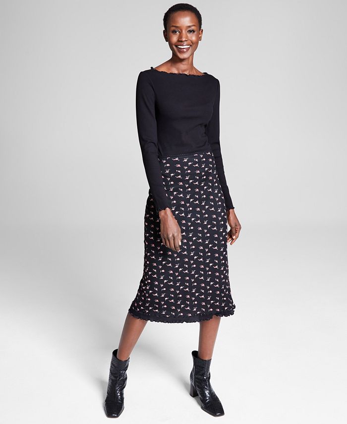 And Now This Women's Floral-Print Mesh Midi Skirt, Created for Macy's ...