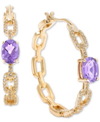 Macy's - Amethyst (2-3/8 ct. t.w.) & White Topaz (1 ct. t.w.) Medium Hoop Earrings in 14k Gold-Plated Sterling Silver, 1.25" (Also in Blue Topaz, Citrine, & Pink Topaz)