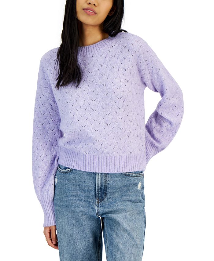 Sugar Moon Juniors' NYC Alliance Pointelle Lurex Sweater - Macy's