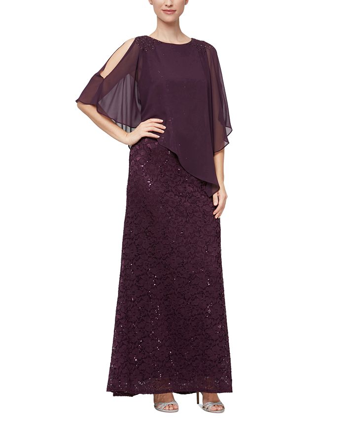 SL Fashions Women's Sequin Lace Chiffon Caplet Gown - Macy's