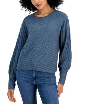 Pink Rose - Juniors' Rib-Knit Blouson-Sleeve Sweater