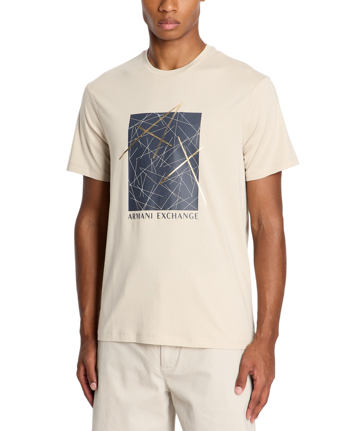 Ax Armani Exchange Men's Classic-fit Short Sleeve Lines Box Logo Crewneck T-shirt In Silver Lining