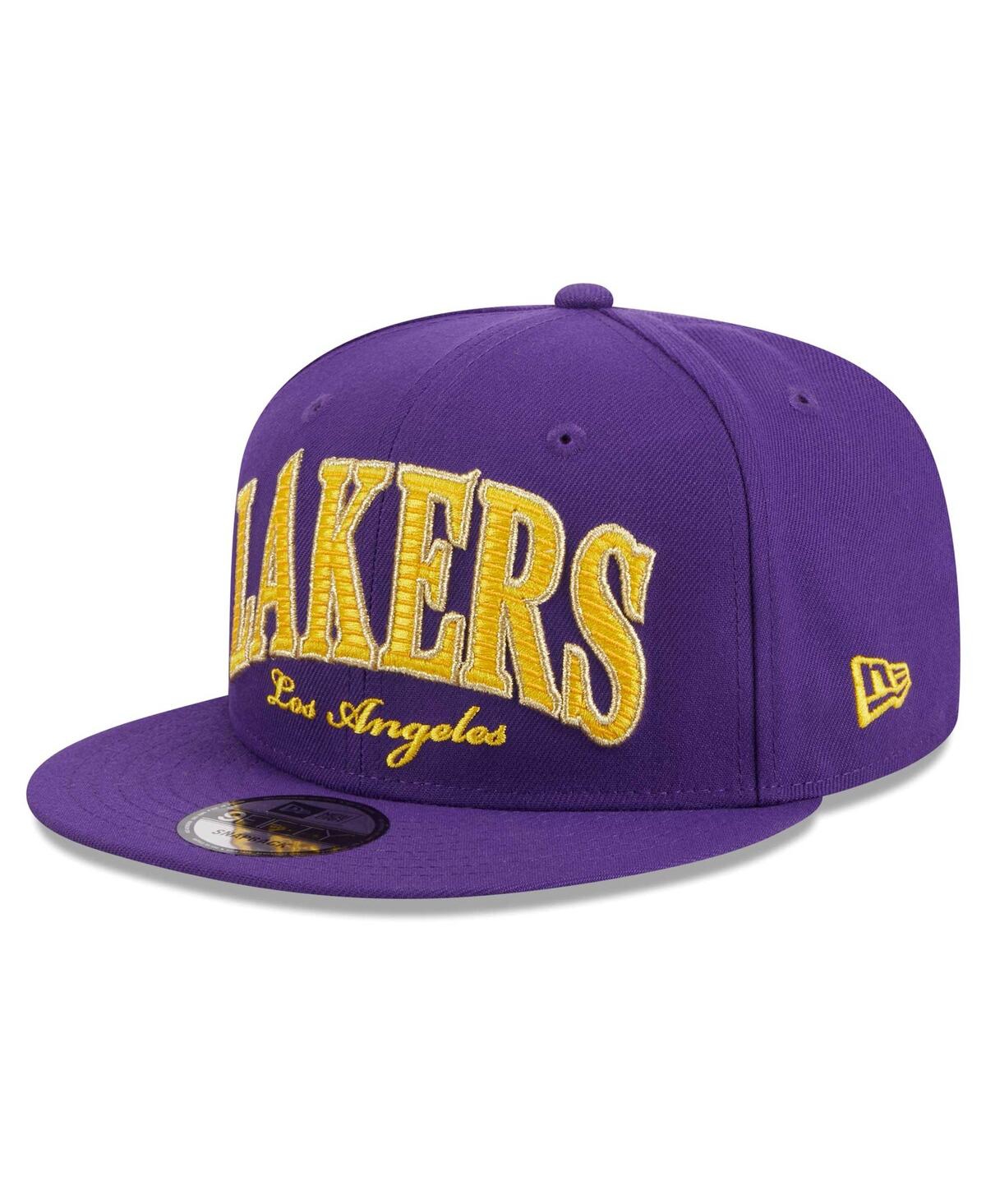 Shop New Era Men's  Purple Los Angeles Lakers Golden Tall Text 9fifty Snapback Hat