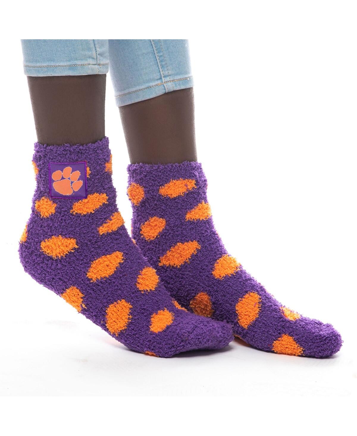 Zoozatz Women's  Clemson Tigers Fuzzy Dot Ankle Socks In Purple