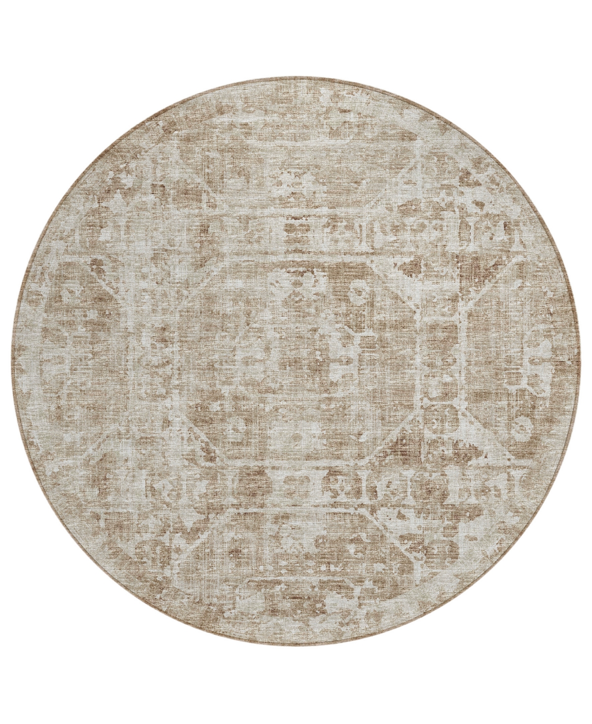 Addison Othello Outdoor Washable AOT32 8' x 8' Round Area Rug - Tan, Beige