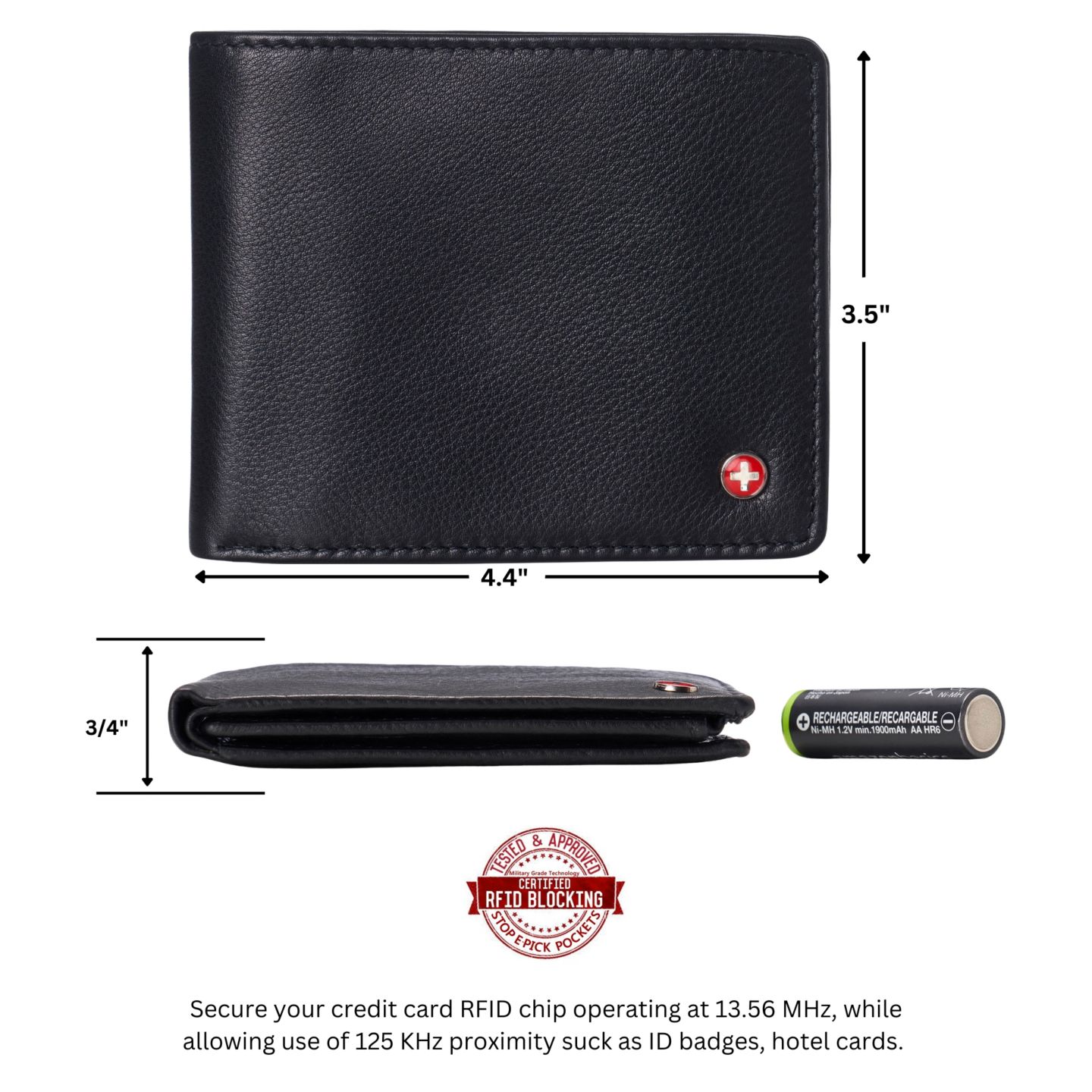Мужской кошелёк Alpine Swiss Wallet for Men RFID Protected Leather Wallet Spencer Bifold Divided Bill Section Gift Box 2 ID Windows 14 Card Storage Pockets, цвет: Чёрный — фото 5